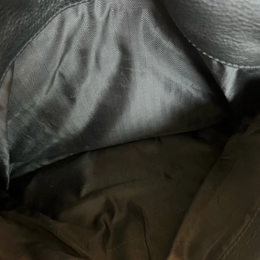 Banana Republic Black Pebbled Genuine Leather Messenger Laptop Bag Fabric Strap